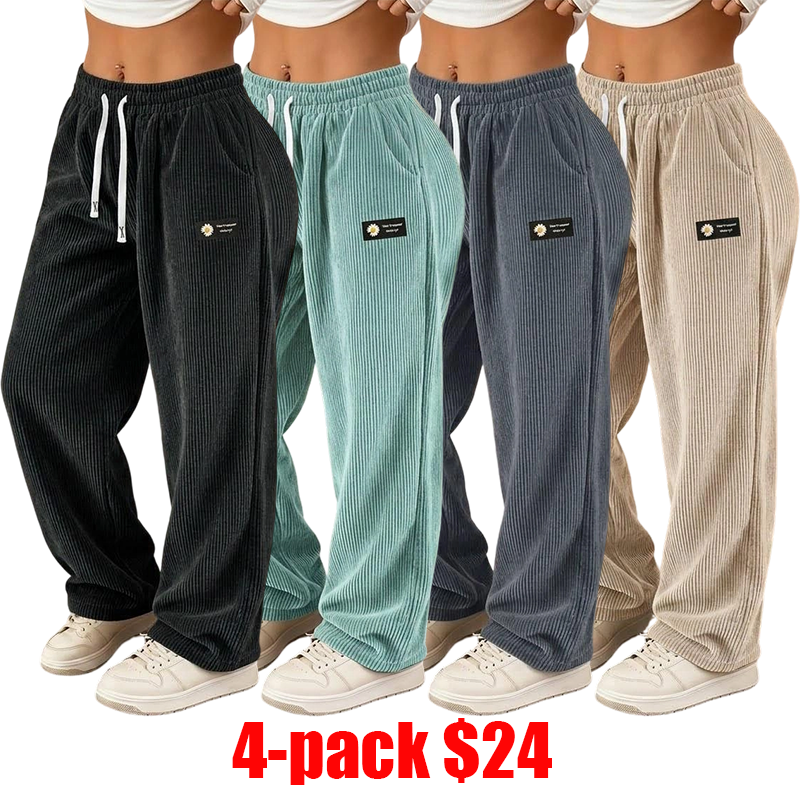 Women's 4-Pack Corduroy Pants – Straight-Leg Drawstring Casual Pants for All Seasons