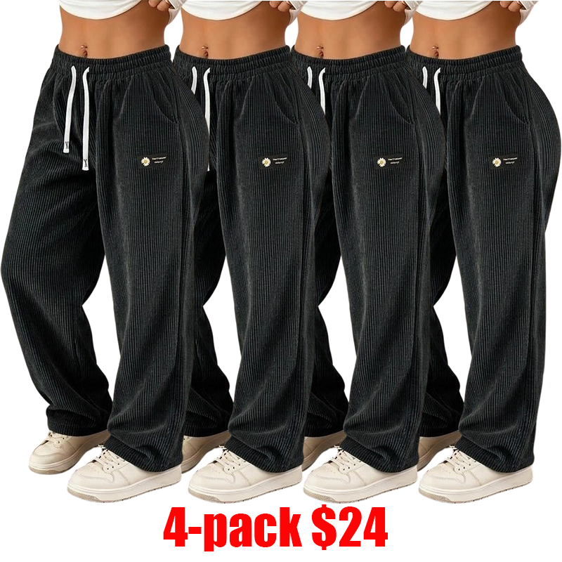 Women's 4-Pack Corduroy Pants – Straight-Leg Drawstring Casual Pants for All Seasons
