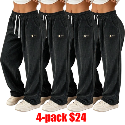 Women's 4-Pack Corduroy Pants – Straight-Leg Drawstring Casual Pants for All Seasons