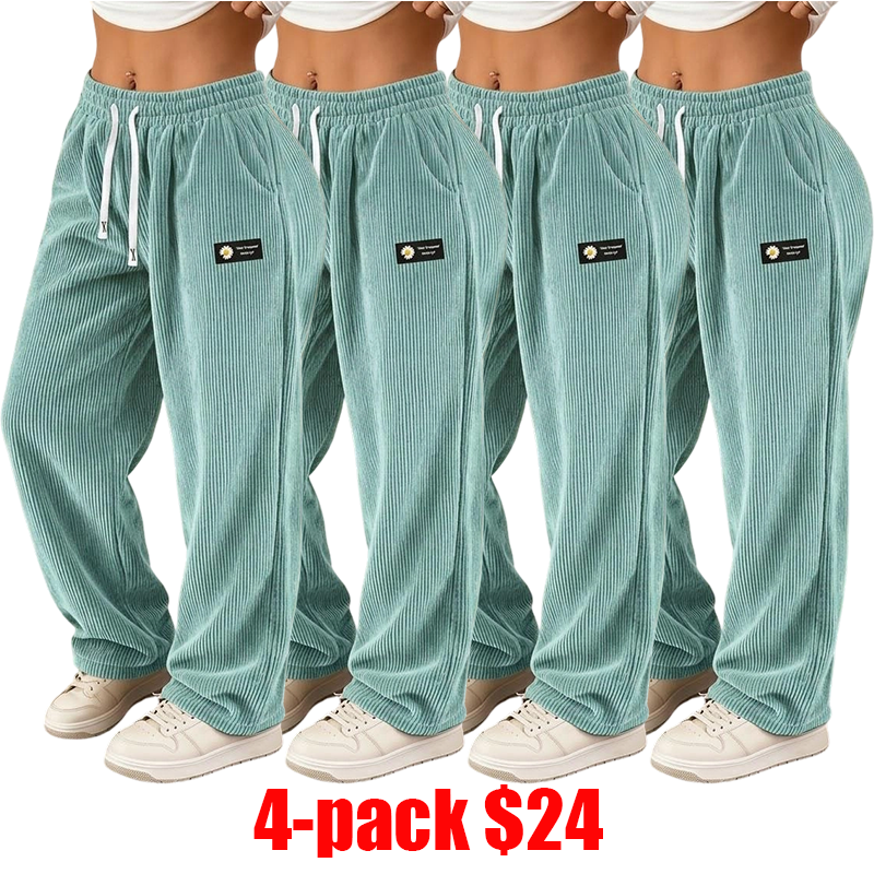 Women's 4-Pack Corduroy Pants – Straight-Leg Drawstring Casual Pants for All Seasons