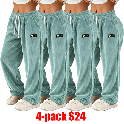 Women's 4-Pack Corduroy Pants – Straight-Leg Drawstring Casual Pants for All Seasons