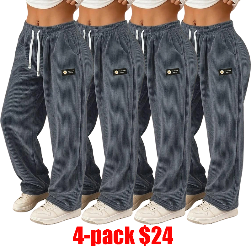 Women's 4-Pack Corduroy Pants – Straight-Leg Drawstring Casual Pants for All Seasons