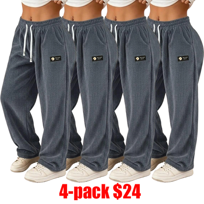 Women's 4-Pack Corduroy Pants – Straight-Leg Drawstring Casual Pants for All Seasons