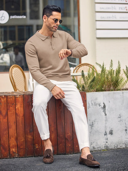 Men's Long Sleeve Knit Polo Shirt