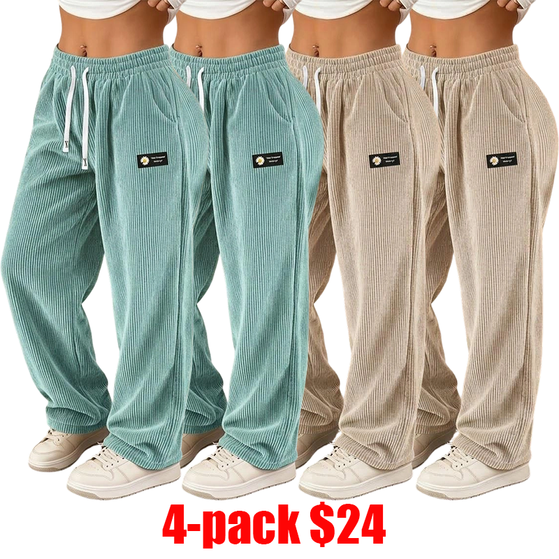Women's 4-Pack Corduroy Pants – Straight-Leg Drawstring Casual Pants for All Seasons