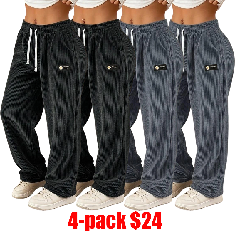 Women's 4-Pack Corduroy Pants – Straight-Leg Drawstring Casual Pants for All Seasons