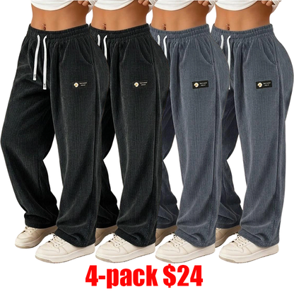 Women's 4-Pack Corduroy Pants – Straight-Leg Drawstring Casual Pants for All Seasons