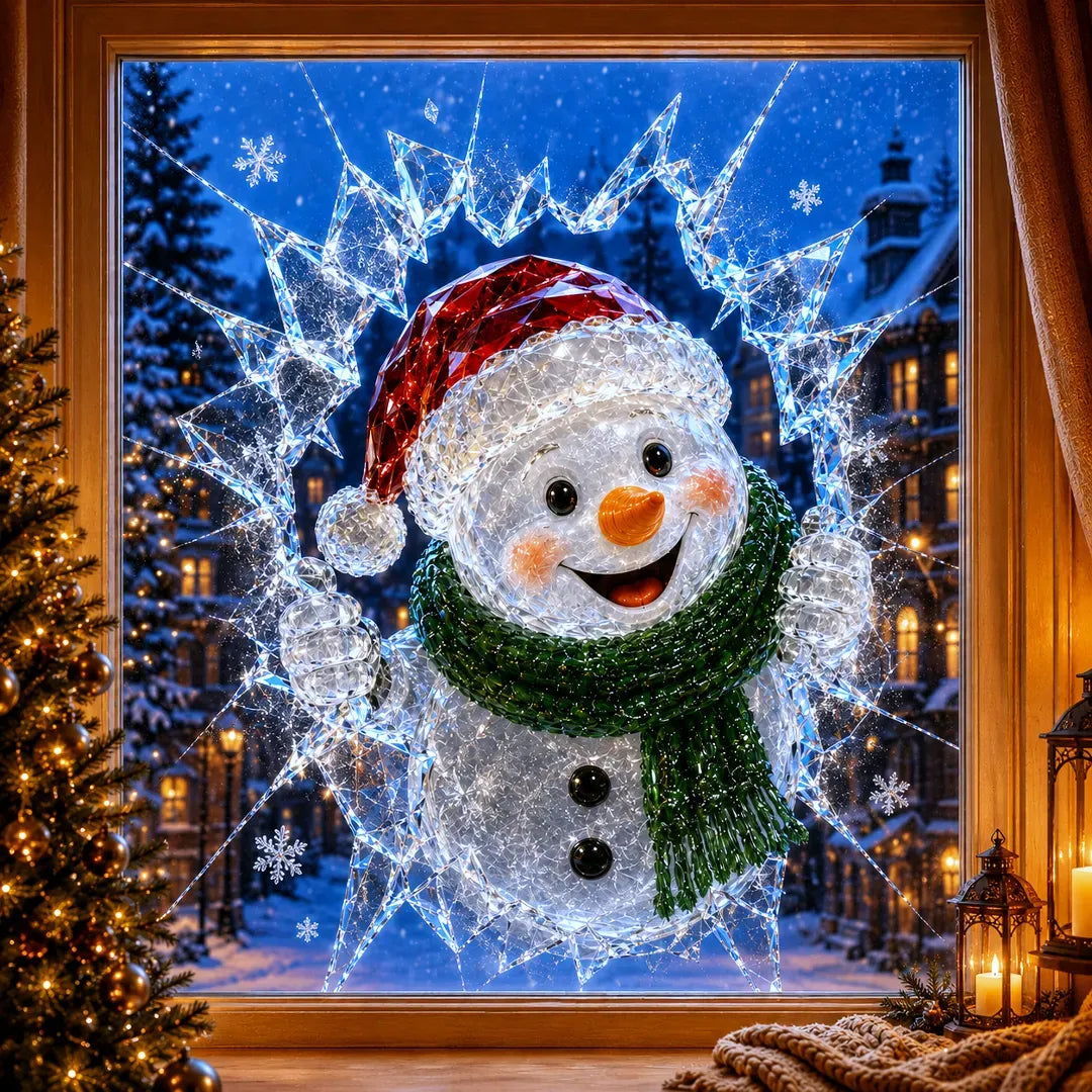 🎄Crystal Christmas Break-In Window Decal | 3D Shattered Glass Illusion with Sparkling Holiday Characters for Magical Window Decorations ✨🎅