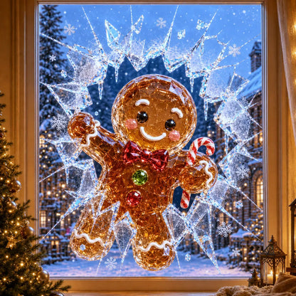 🎄Crystal Christmas Break-In Window Decal | 3D Shattered Glass Illusion with Sparkling Holiday Characters for Magical Window Decorations ✨🎅
