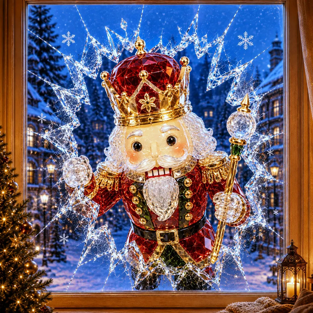🎄Crystal Christmas Break-In Window Decal | 3D Shattered Glass Illusion with Sparkling Holiday Characters for Magical Window Decorations ✨🎅